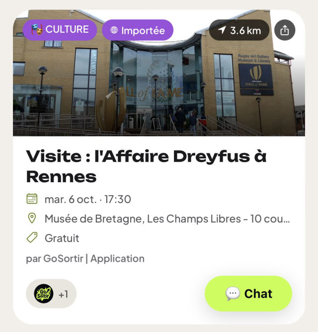Détail d'une sortie dans l'app GoSortir