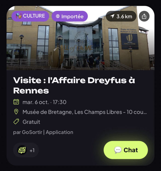 Détail d'une sortie dans l'app GoSortir