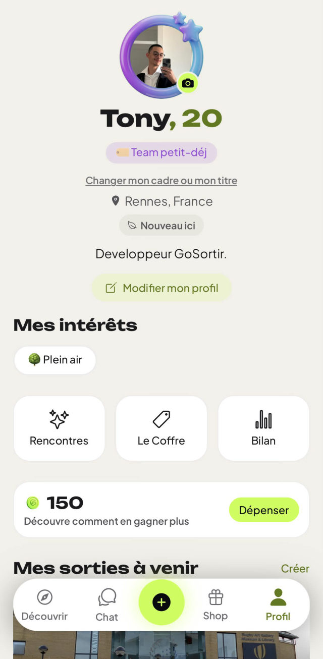 Mon profil dans l'app GoSortir