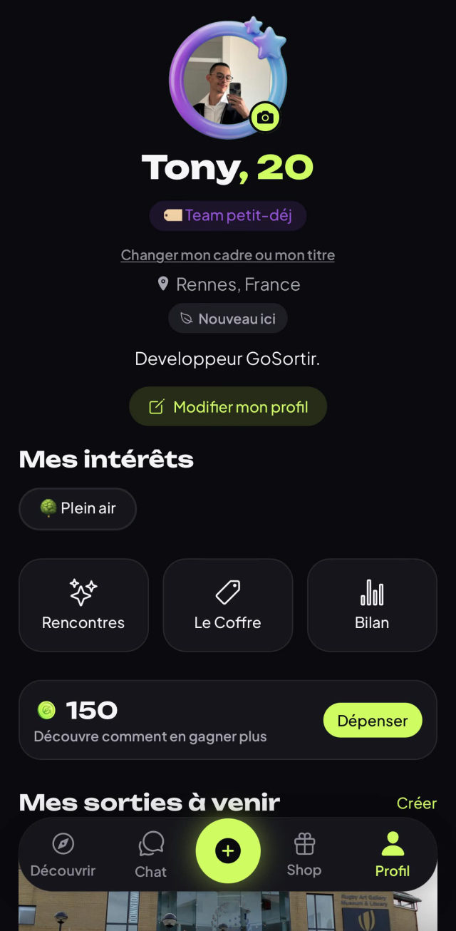Mon profil dans l'app GoSortir